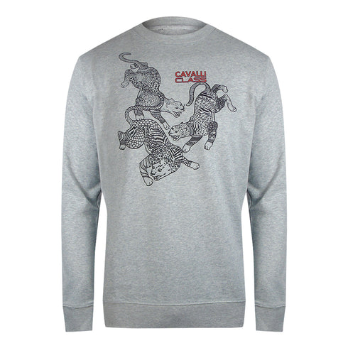 Cavalli Class Txt66B Cf050 05014 Grey Melange Round Neck Sweatshirt Mens